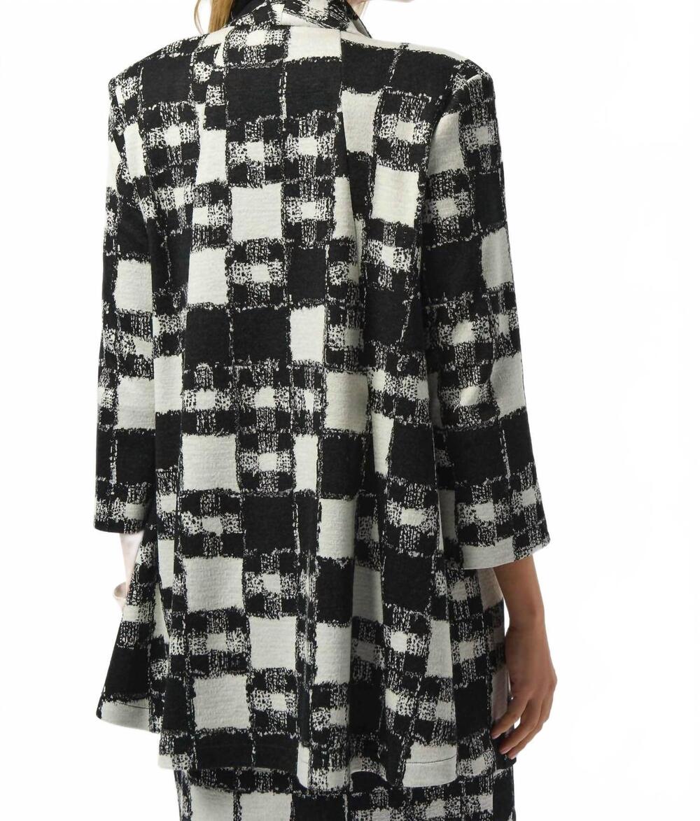 NEW JOSEPH RIBKOFF jayden jacquard sweater plaid print a-line jacket in black an - Picture 5 of 6
